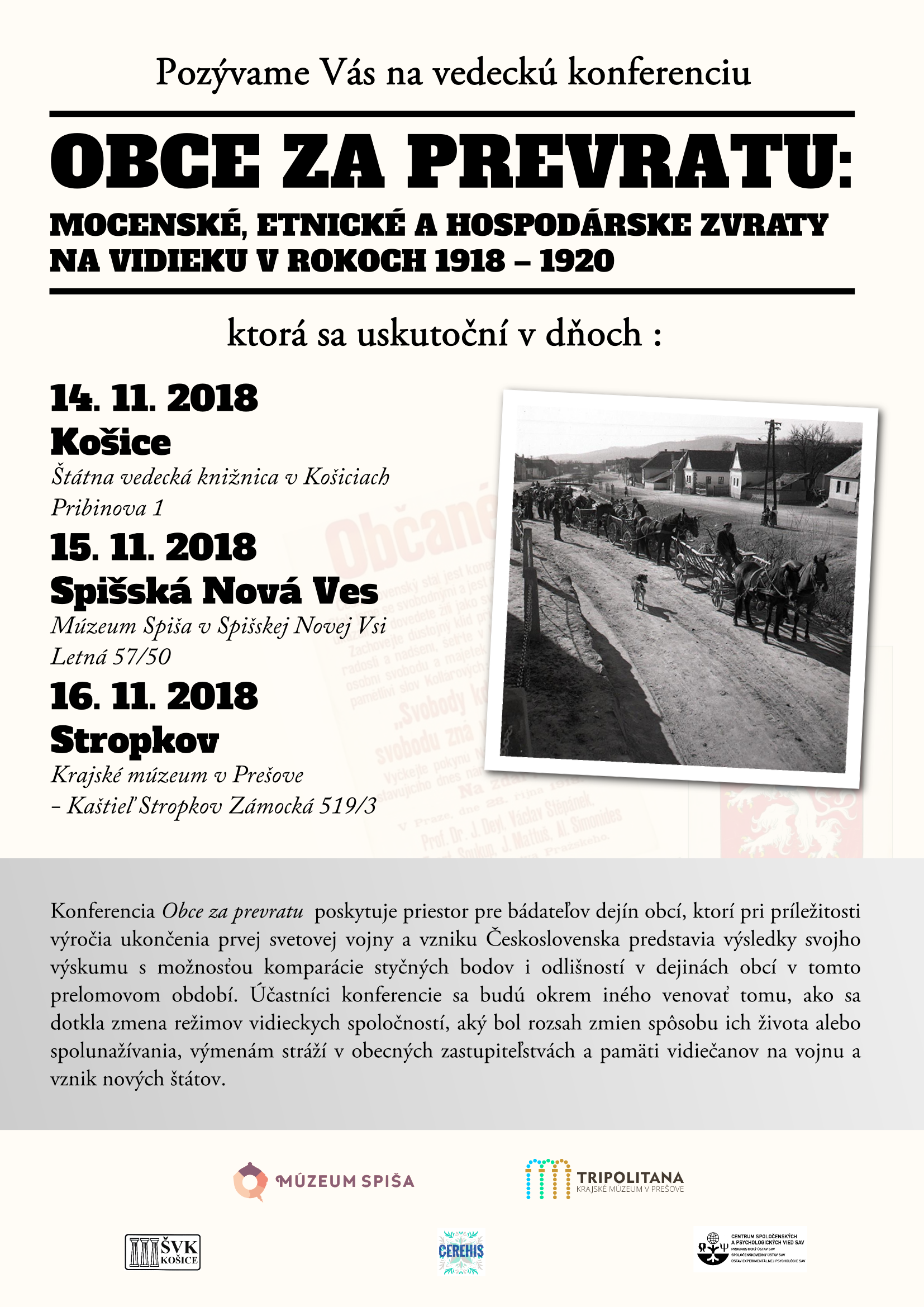 Konferencia Obce za prevratu: mocenské, etnické a hospodárske zvraty na vidieku v rokoch 1918 – 1920